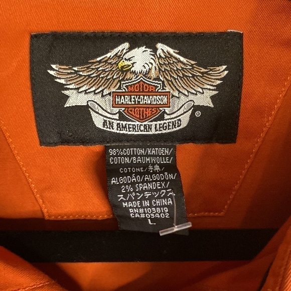 Harley Davidson Orange Women’s Short Sleeve Button Up Shirt with Logos Size M/L - Picture 6 of 15